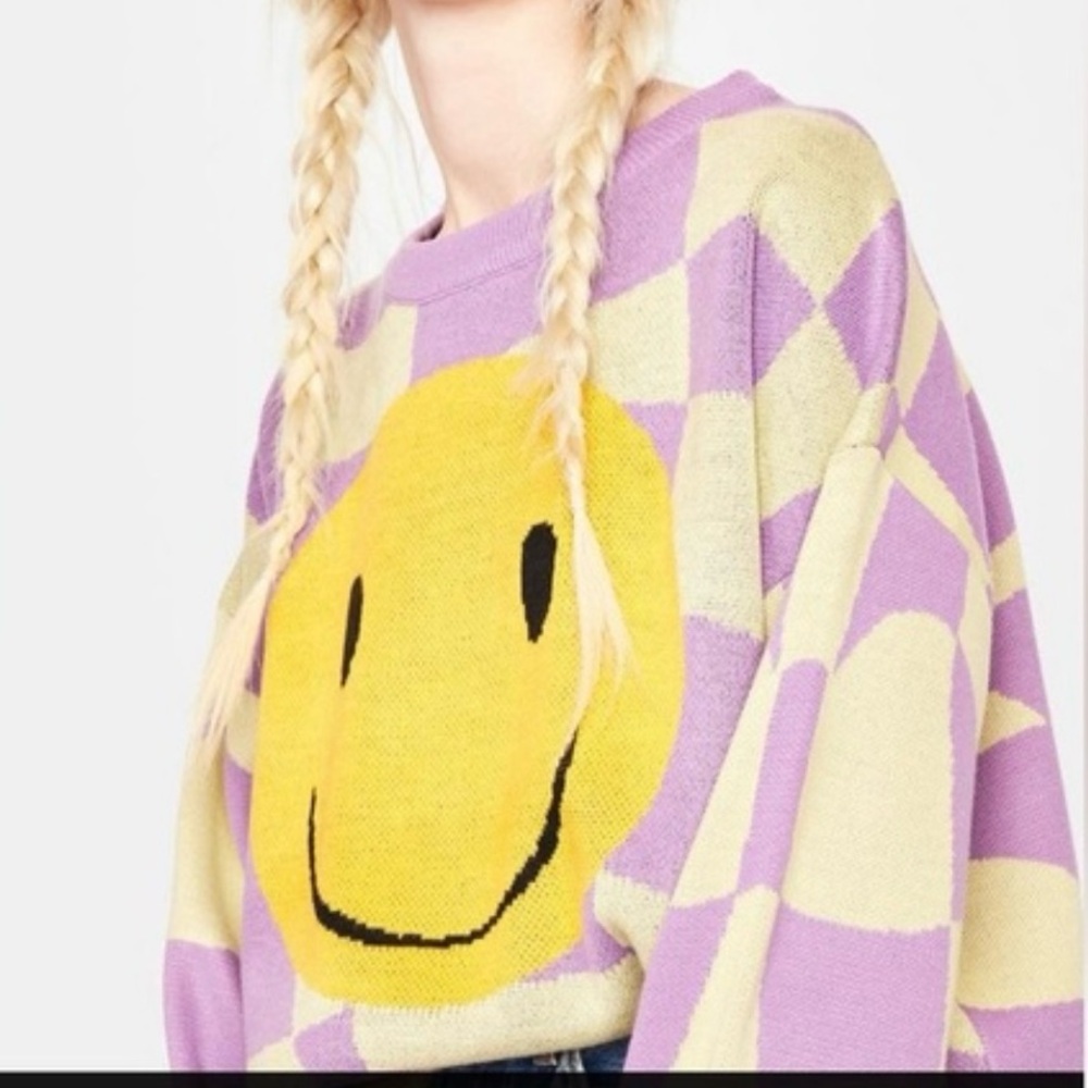 NWT Bailey Rose Checkered Smiley Face Sweater - Picture 6 of 10
